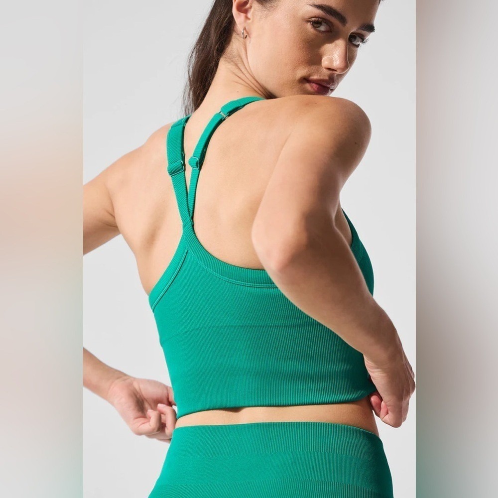 Alo Yoga Seamless Ribbed Favorite Bra Tank Spruce Green XXS - Picture 2 of 9